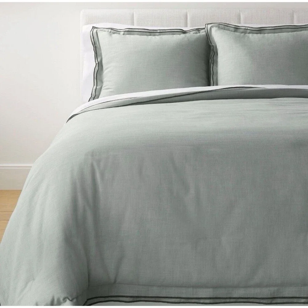 Threshold Studio McGee Duvet Cover Set Slub, Teal Green/Dark Gray, Queen NEW